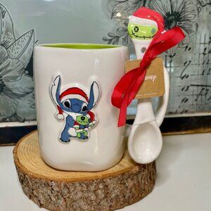 NEW Christmas Rae Dunn Disney Stitch & Scrump Mug with Spoon - Festive Hugs